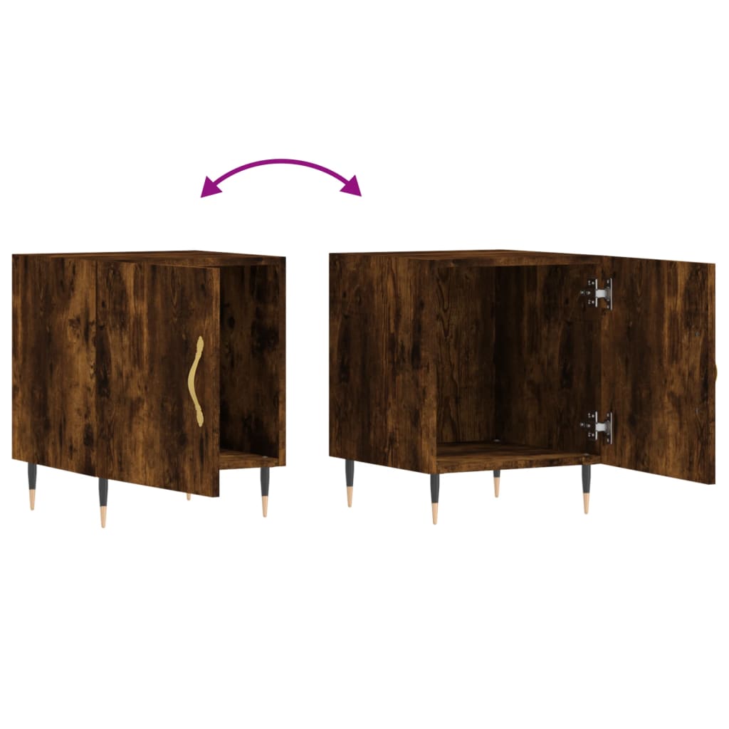 Set of 2 Smoked Oak Bedside Cabinets, 40x40x50cm, Engineered Wood