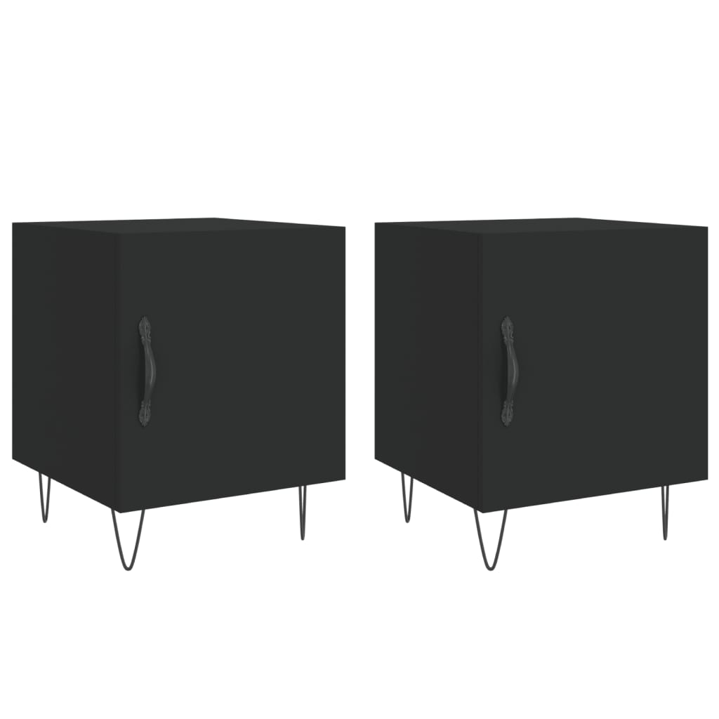 Black Bedside Cabinets Set of 2 - 40x40x50 cm Engineered Wood