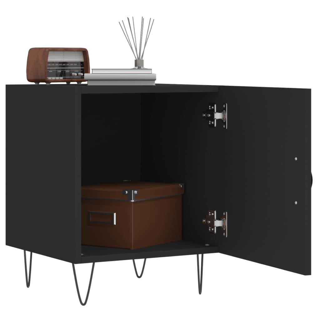 Black Bedside Cabinets Set of 2 - 40x40x50 cm Engineered Wood