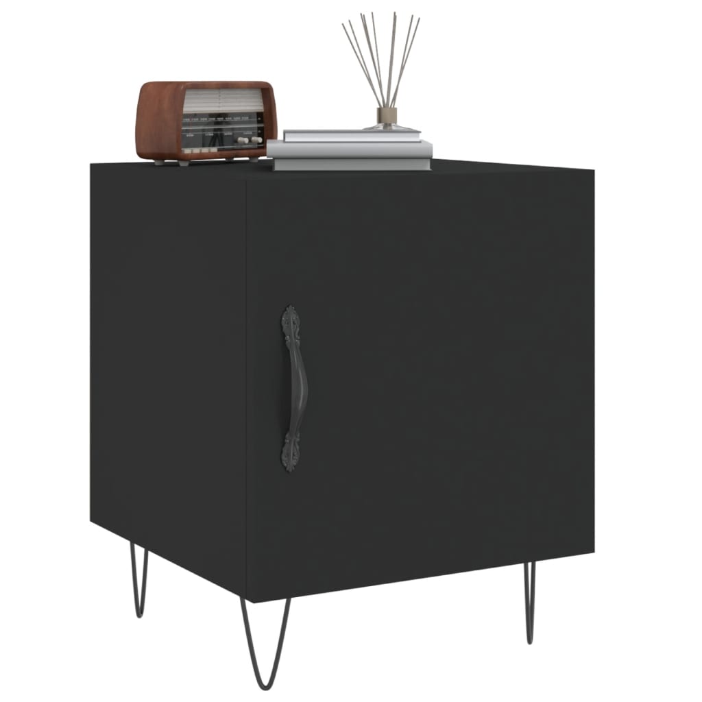 Black Bedside Cabinets Set of 2 - 40x40x50 cm Engineered Wood