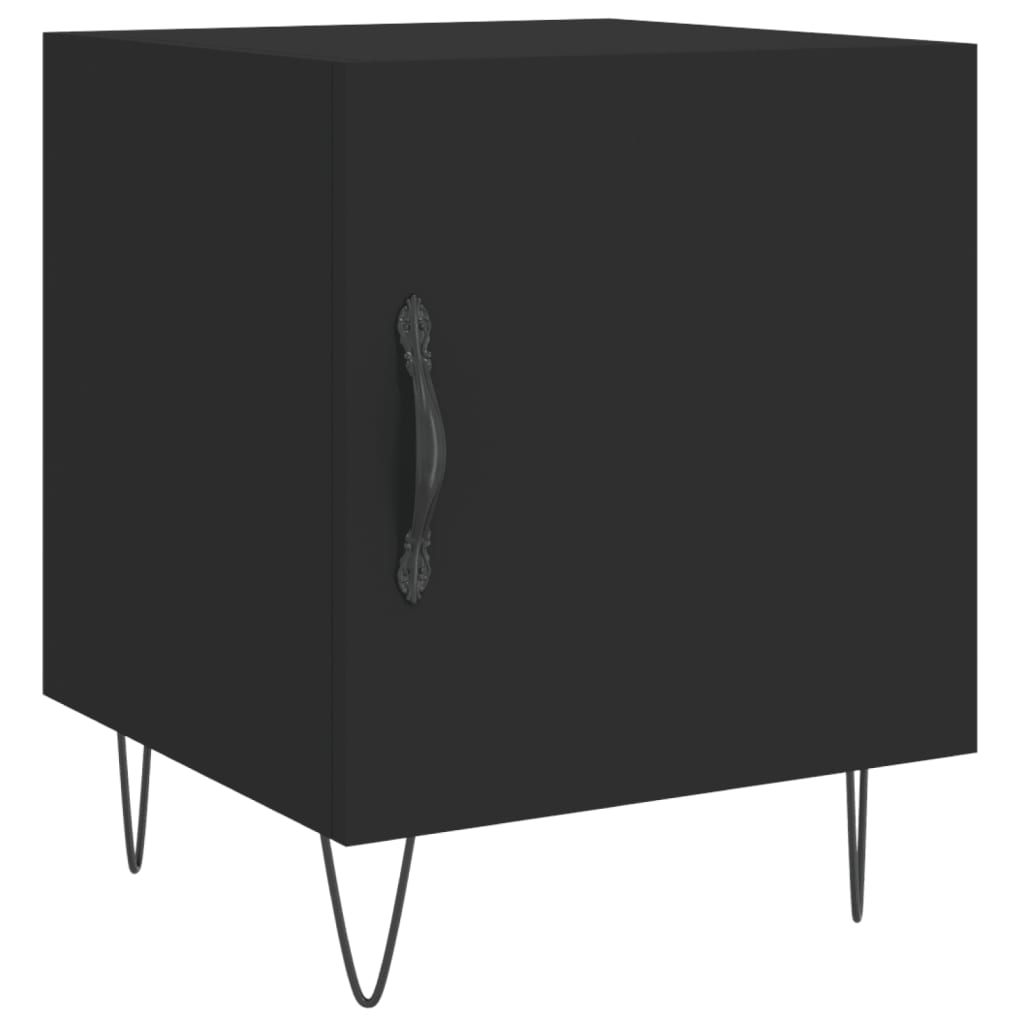 Black Bedside Cabinets Set of 2 - 40x40x50 cm Engineered Wood