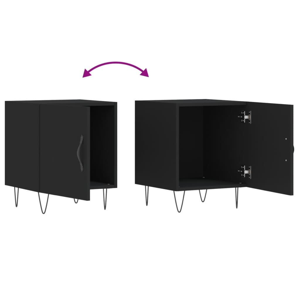 Black Bedside Cabinets Set of 2 - 40x40x50 cm Engineered Wood