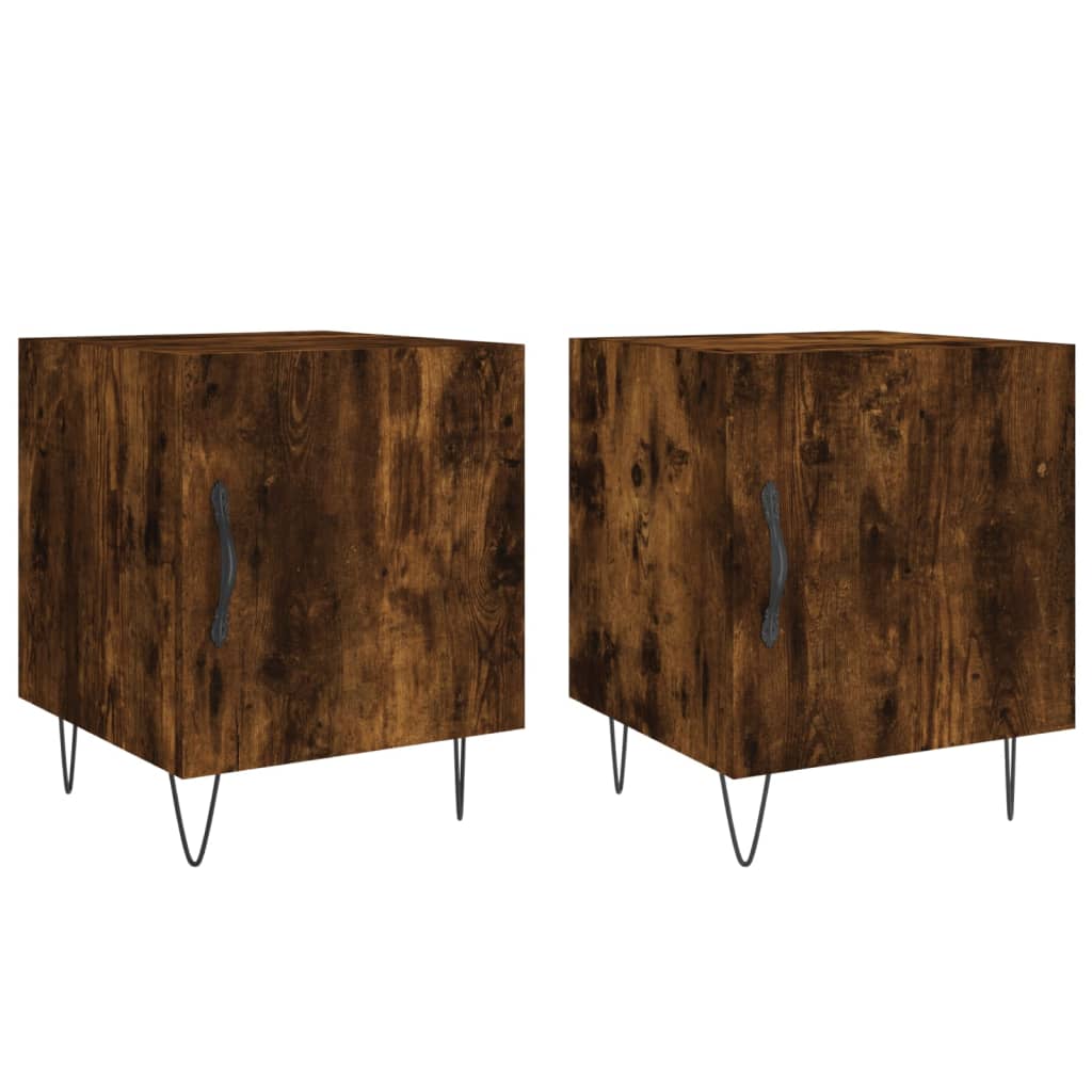 Smoked Oak Bedside Cabinets Set of 2 - Engineered Wood 40x40x50 cm