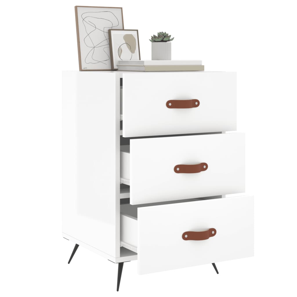 High Gloss White Bedside Cabinet - 40x40x66 cm Engineered Wood