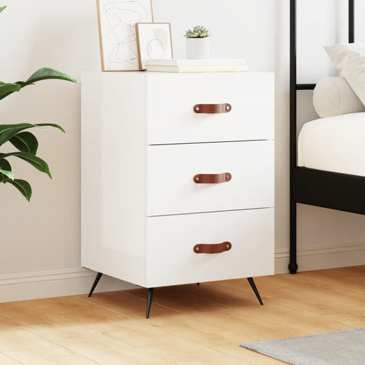 High Gloss White Bedside Cabinet - 40x40x66 cm Engineered Wood