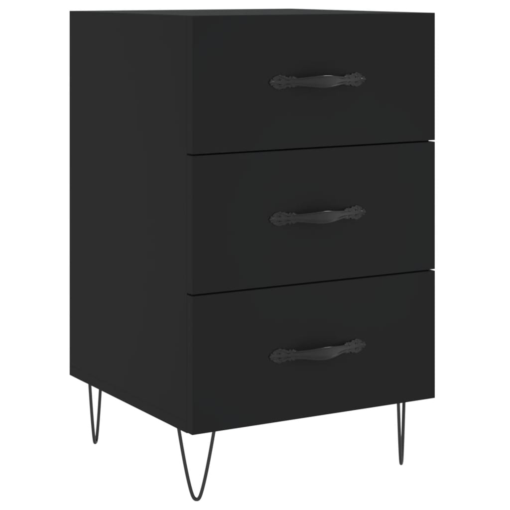 Sleek Black Bedside Cabinet 40x40x66 cm - Engineered Wood