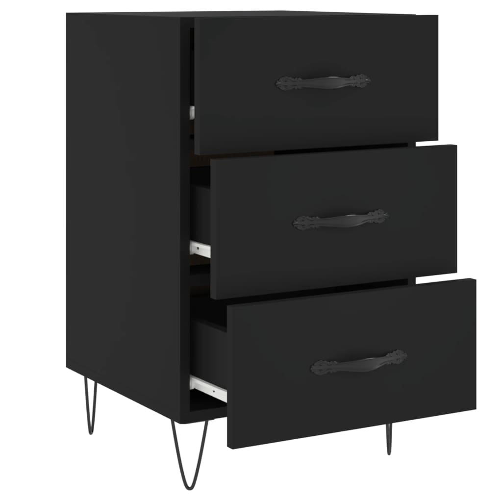 Sleek Black Bedside Cabinet 40x40x66 cm - Engineered Wood