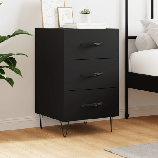Sleek Black Bedside Cabinet 40x40x66 cm - Engineered Wood