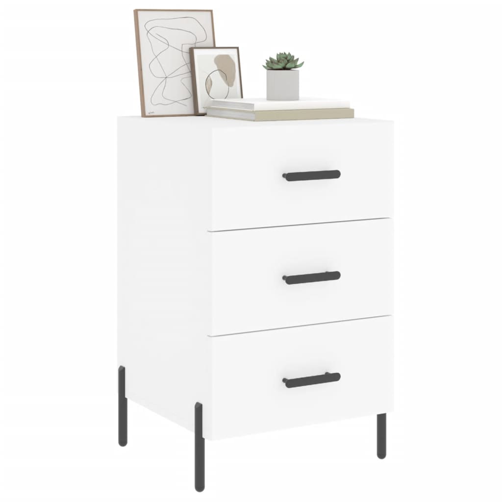 White Engineered Wood Bedside Cabinet - 40x40x66 cm