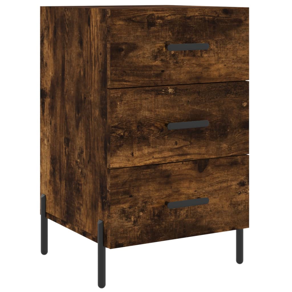 Smoked Oak Bedside Cabinet 40x40x66cm - Engineered Wood Elegance
