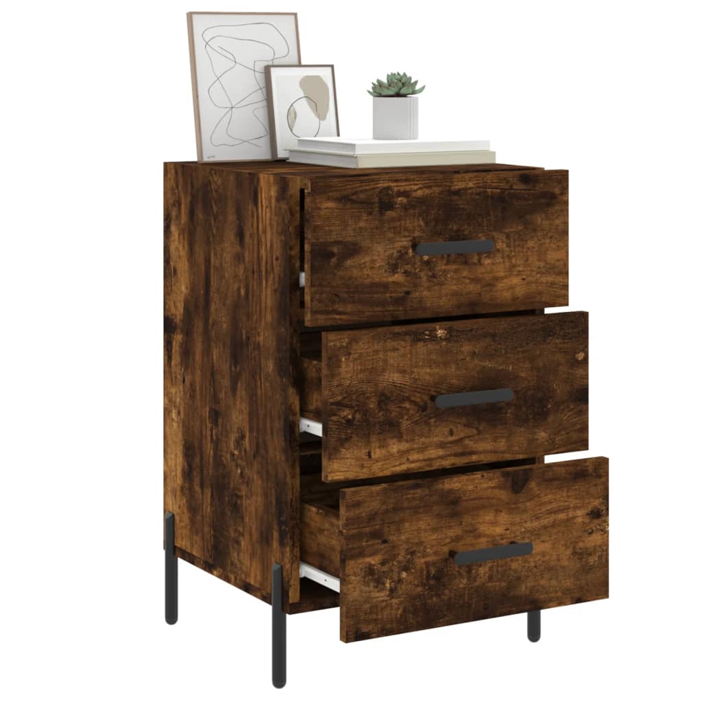 Smoked Oak Bedside Cabinet 40x40x66cm - Engineered Wood Elegance