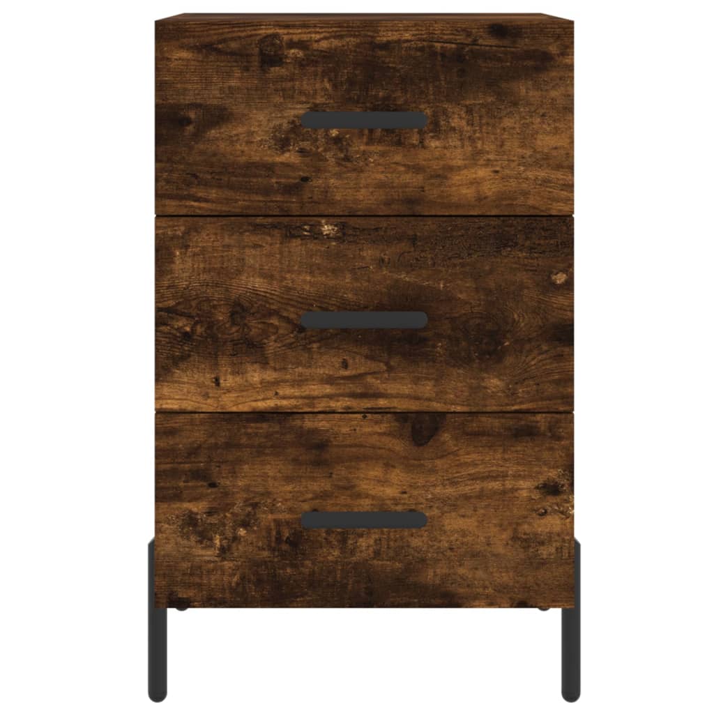 Smoked Oak Bedside Cabinet 40x40x66cm - Engineered Wood Elegance