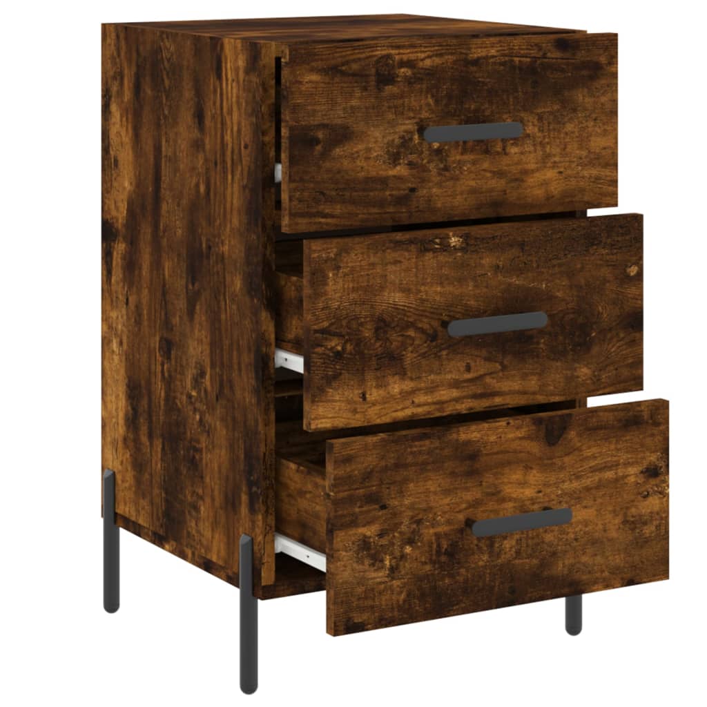 Smoked Oak Bedside Cabinet 40x40x66cm - Engineered Wood Elegance