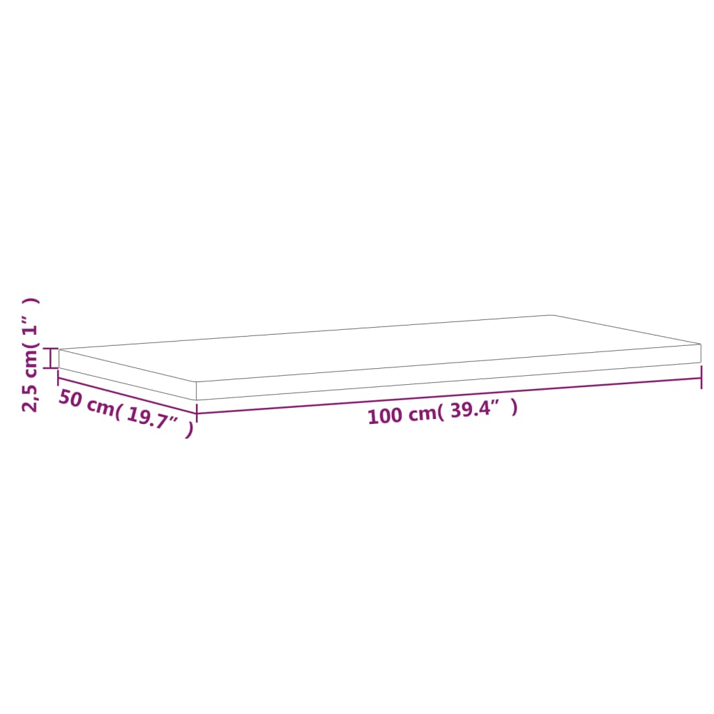 Solid Beech Table Top 100x50x2.5 cm - Durable Rectangular Design
