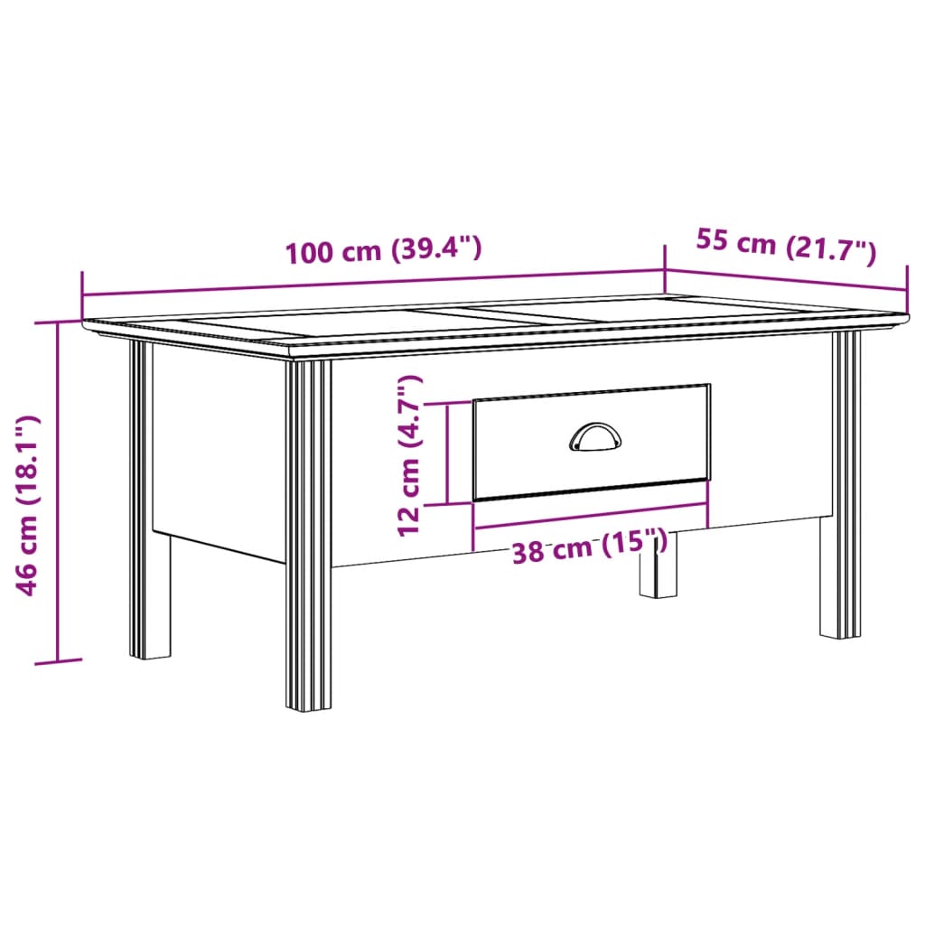 Coffee Table BODO Grey 100x55x45 cm Solid Wood Pine