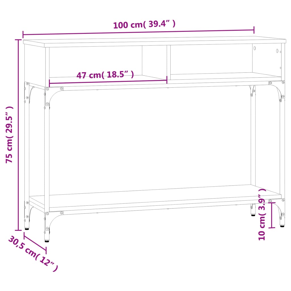 Smoked Oak Console Table - 100x30.5x75 cm Engineered Wood