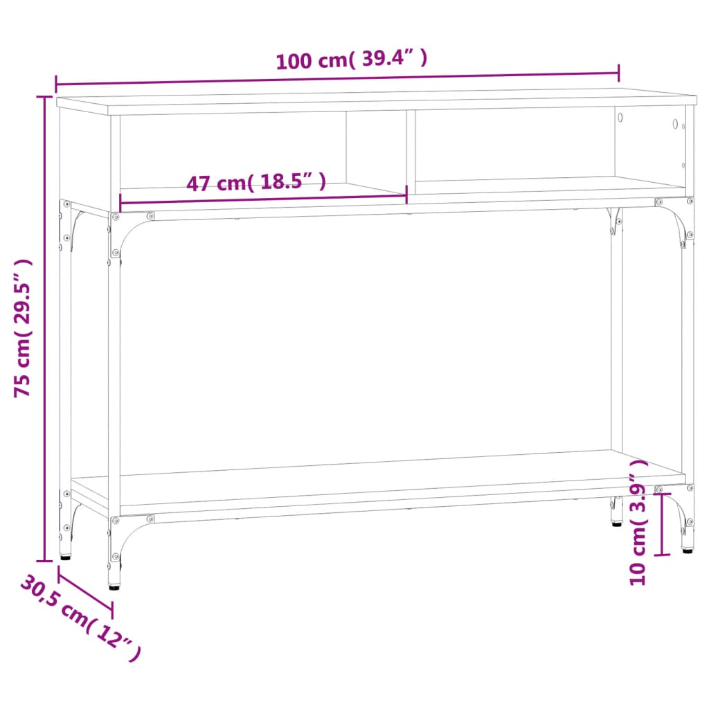 Brown Oak Console Table, 100x30.5x75 cm, Engineered Wood