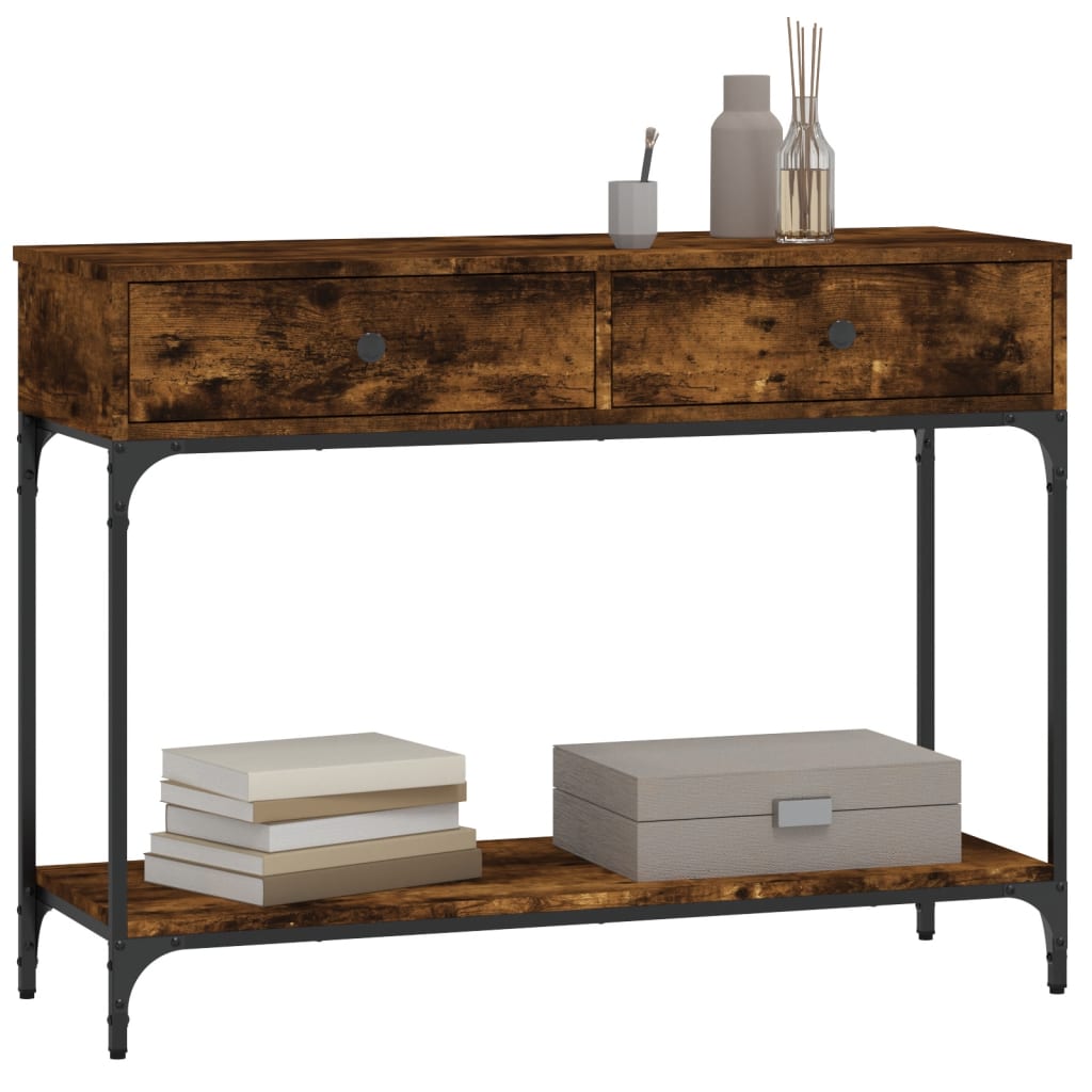 Smoked Oak Console Table - Engineered Wood, 100x34.5x75 cm