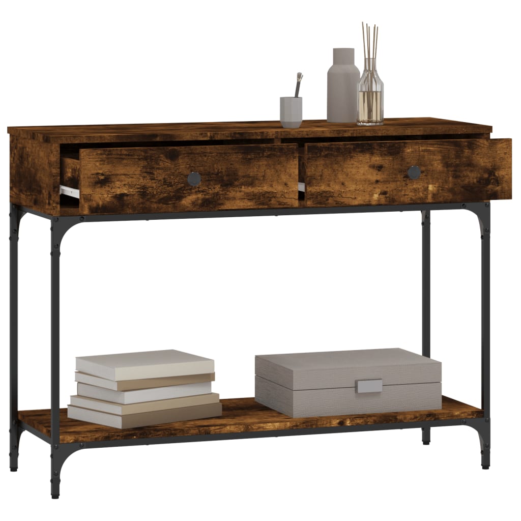 Smoked Oak Console Table - Engineered Wood, 100x34.5x75 cm