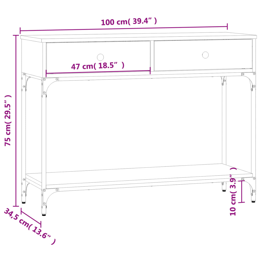 Smoked Oak Console Table - Engineered Wood, 100x34.5x75 cm