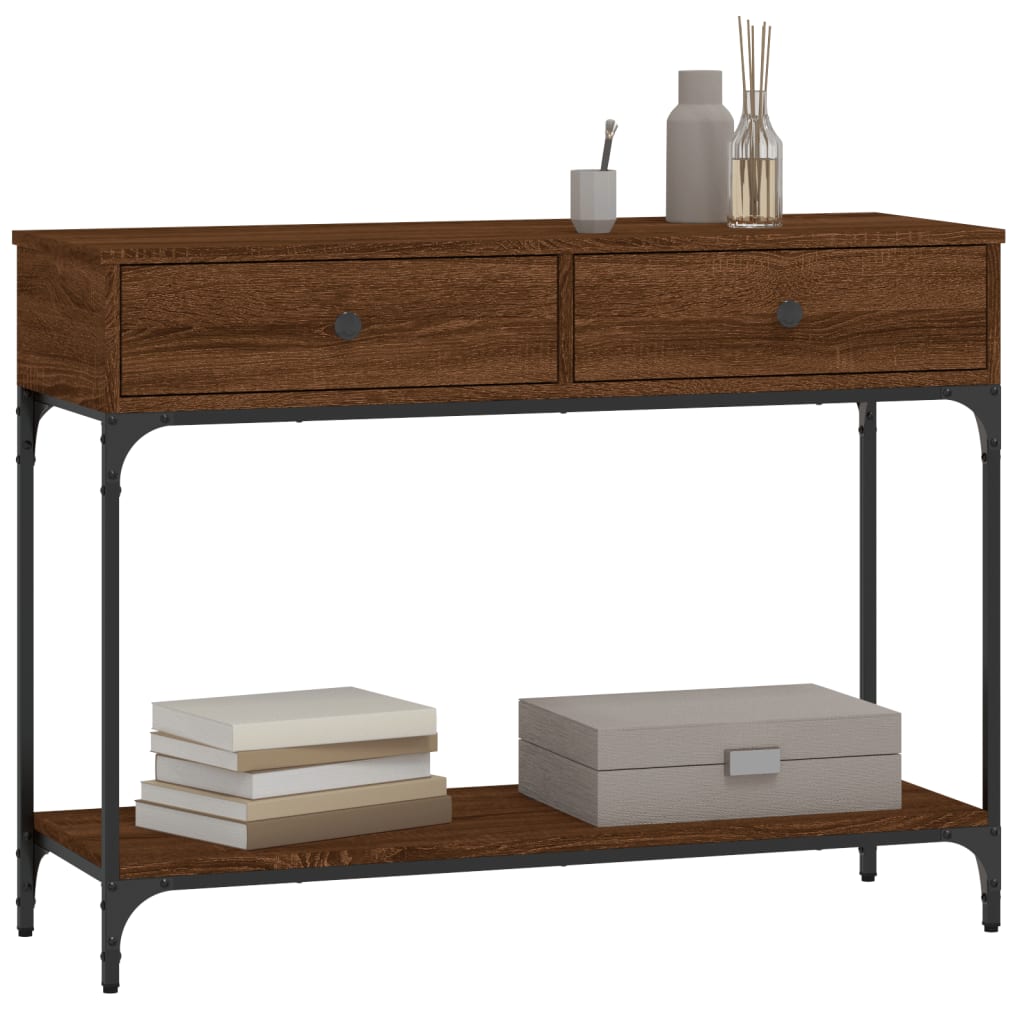 Brown Oak Console Table - Engineered Wood, 100x34.5x75 cm