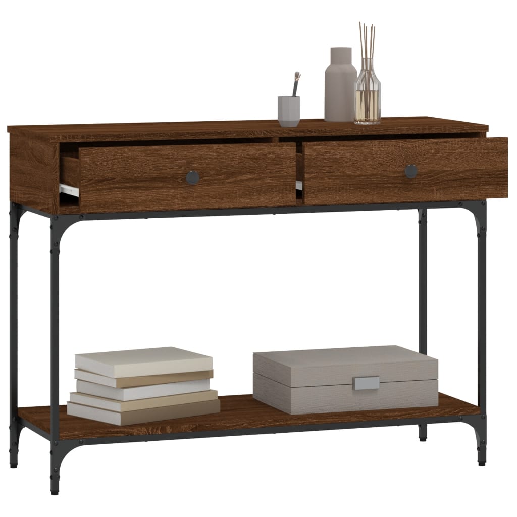 Brown Oak Console Table - Engineered Wood, 100x34.5x75 cm