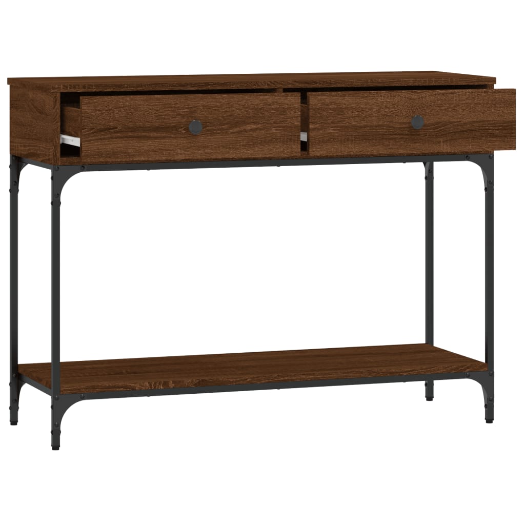 Brown Oak Console Table - Engineered Wood, 100x34.5x75 cm