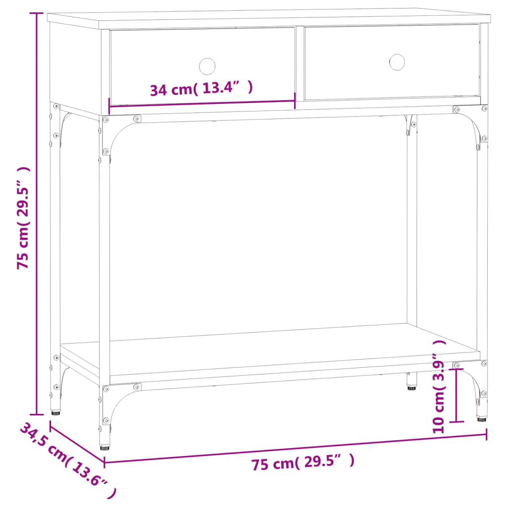 Smoked Oak Console Table 75x34.5x75 cm - Engineered Wood