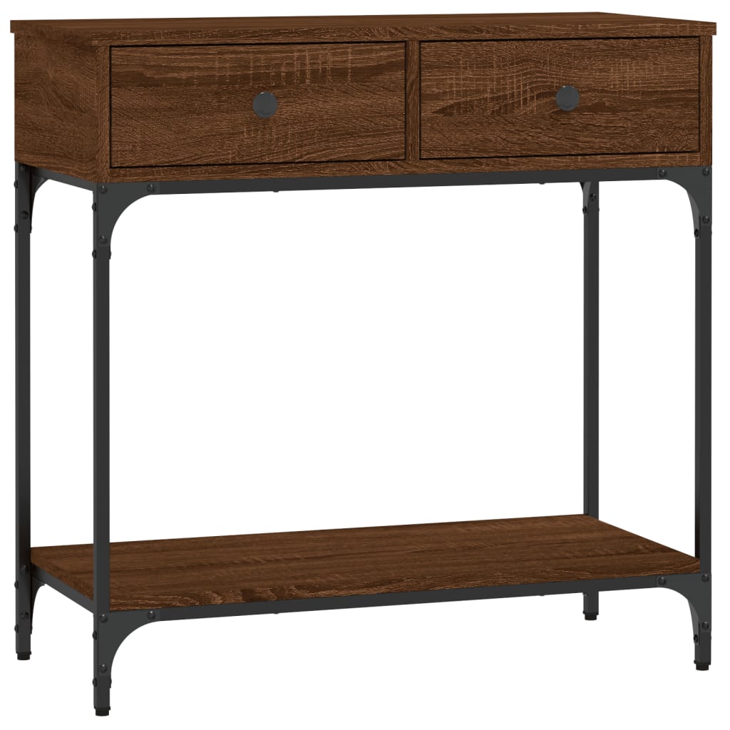 Brown Oak Console Table - 75 cm Engineered Wood