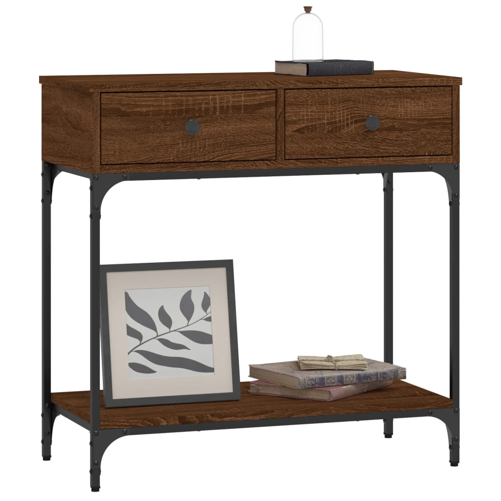 Brown Oak Console Table - 75 cm Engineered Wood