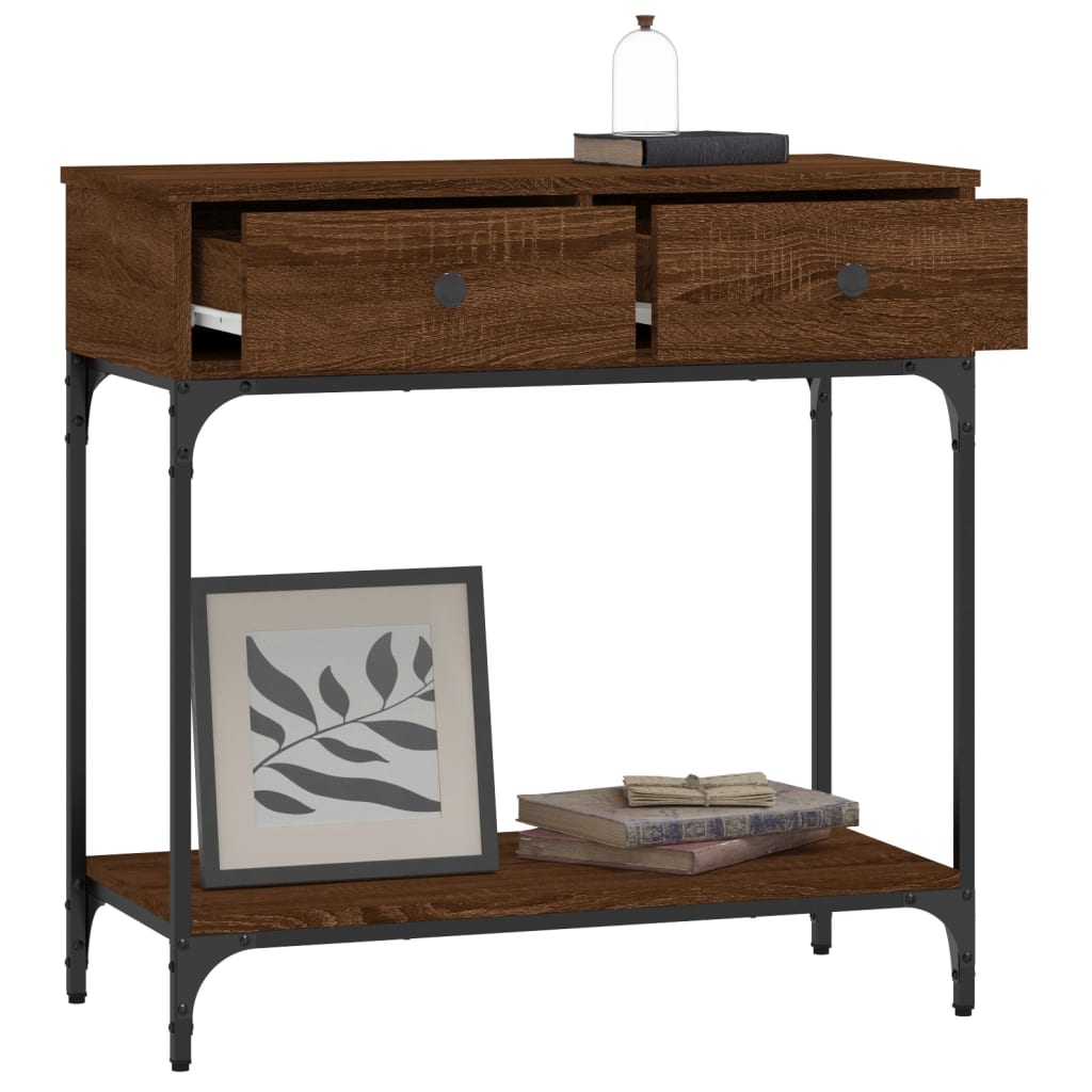 Brown Oak Console Table - 75 cm Engineered Wood