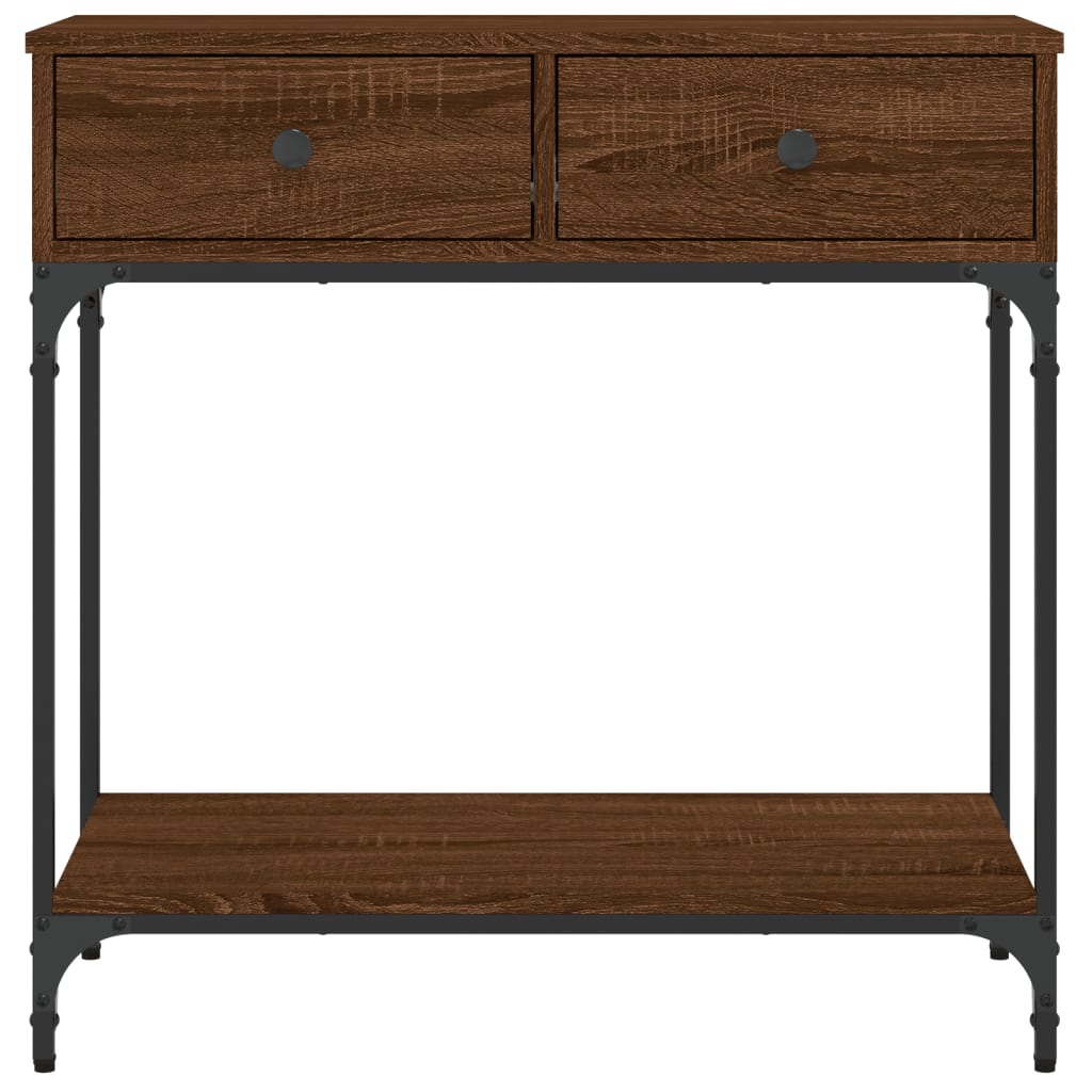 Brown Oak Console Table - 75 cm Engineered Wood