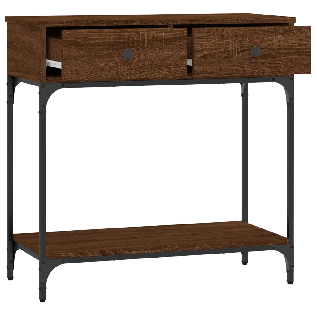 Brown Oak Console Table - 75 cm Engineered Wood
