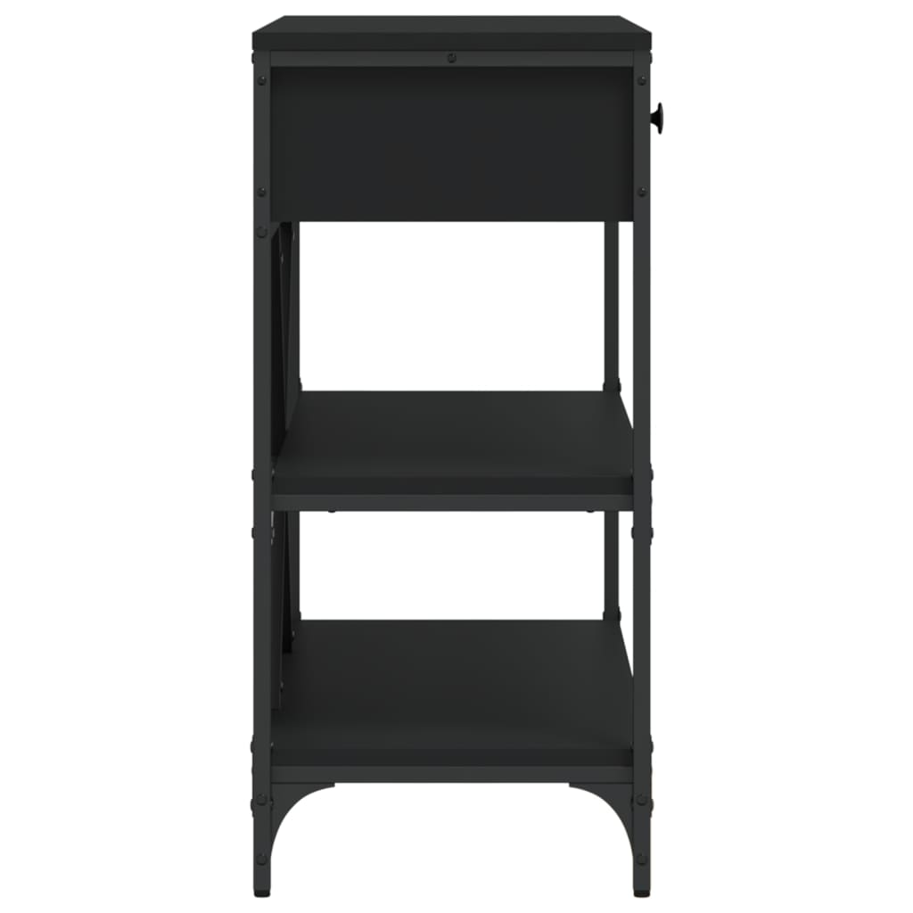 Black Engineered Wood Console Table with Drawers & Shelves