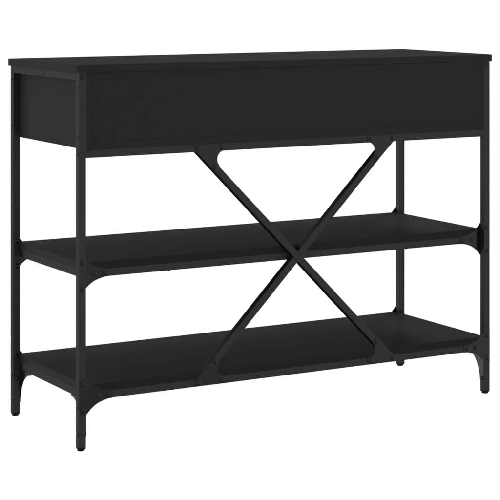 Black Engineered Wood Console Table with Drawers & Shelves