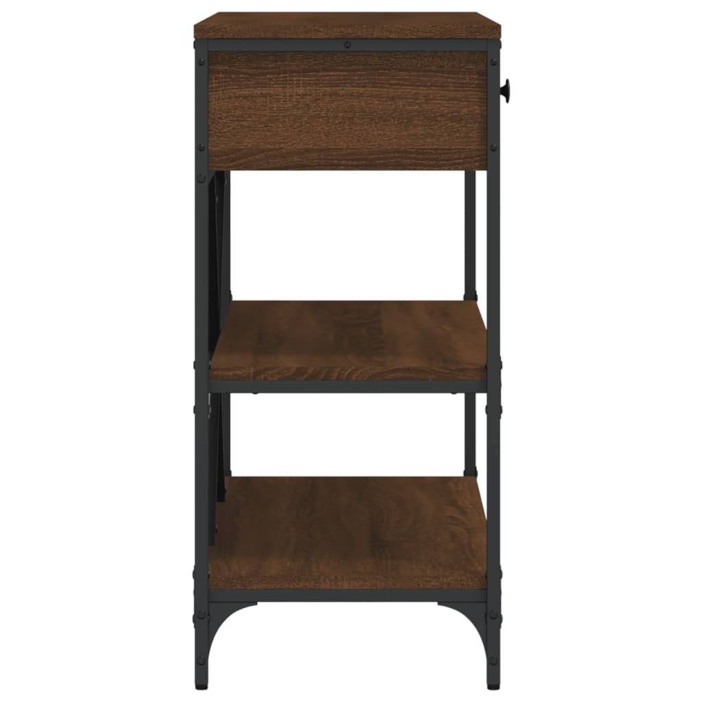 Brown Oak Console Table with Drawers & Shelves - Engineered Wood
