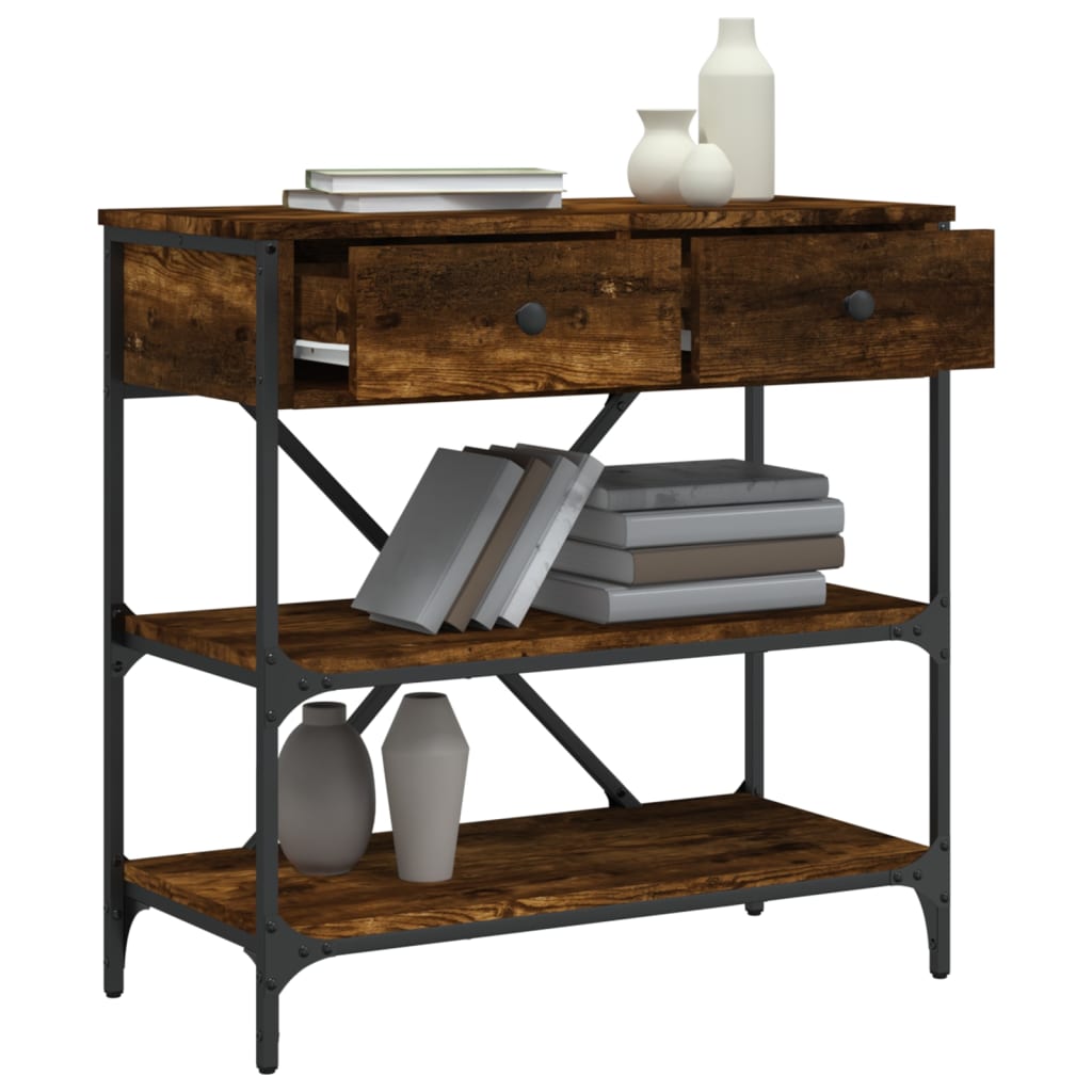 Smoked Oak Engineered Wood Console Table - 75x34.5x75 cm