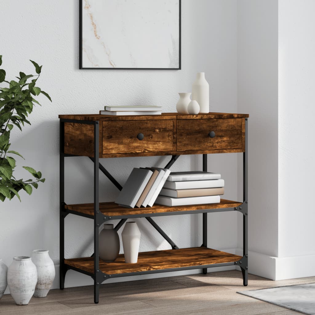 Smoked Oak Engineered Wood Console Table - 75x34.5x75 cm