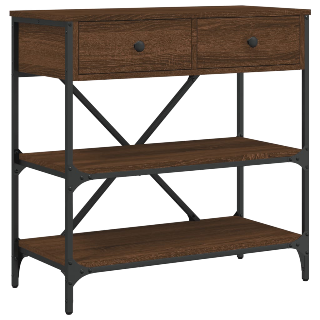 Brown Oak Console Table - Engineered Wood, 75x34.5x75 cm