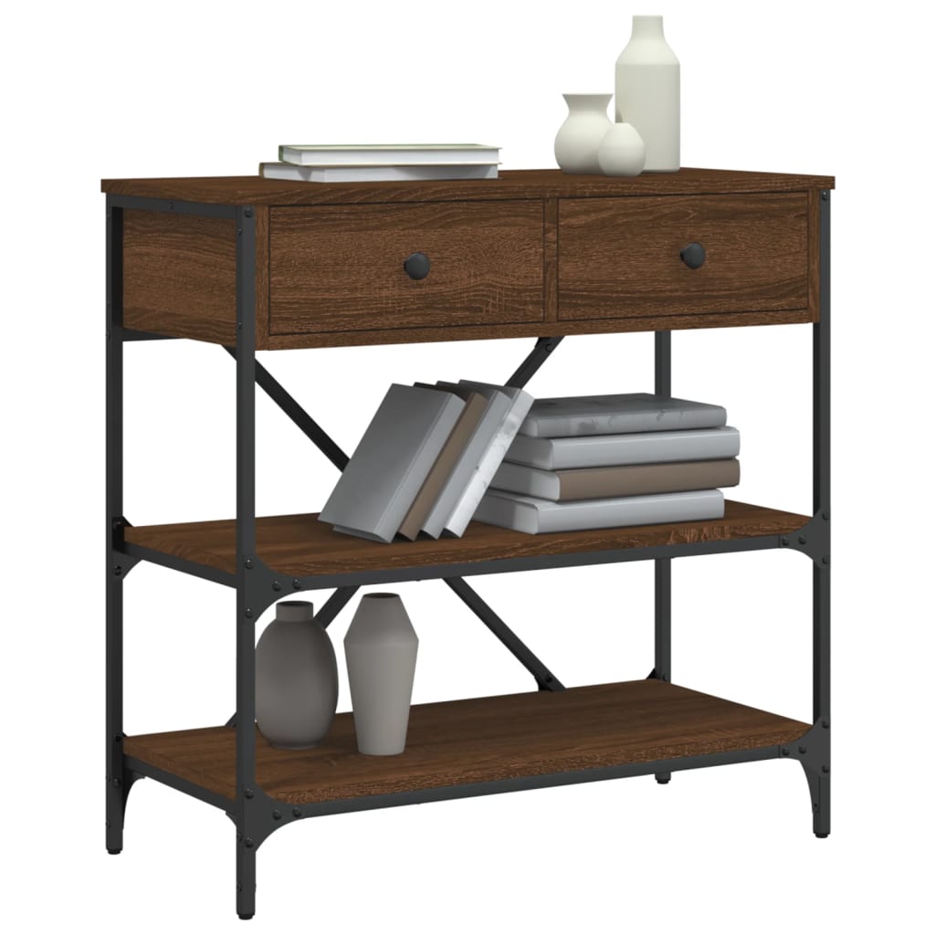 Brown Oak Console Table - Engineered Wood, 75x34.5x75 cm