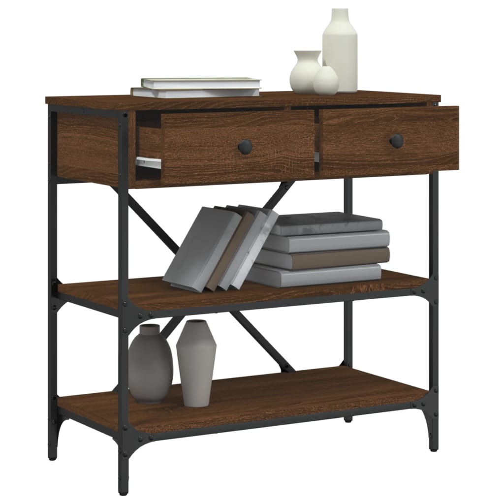 Brown Oak Console Table - Engineered Wood, 75x34.5x75 cm