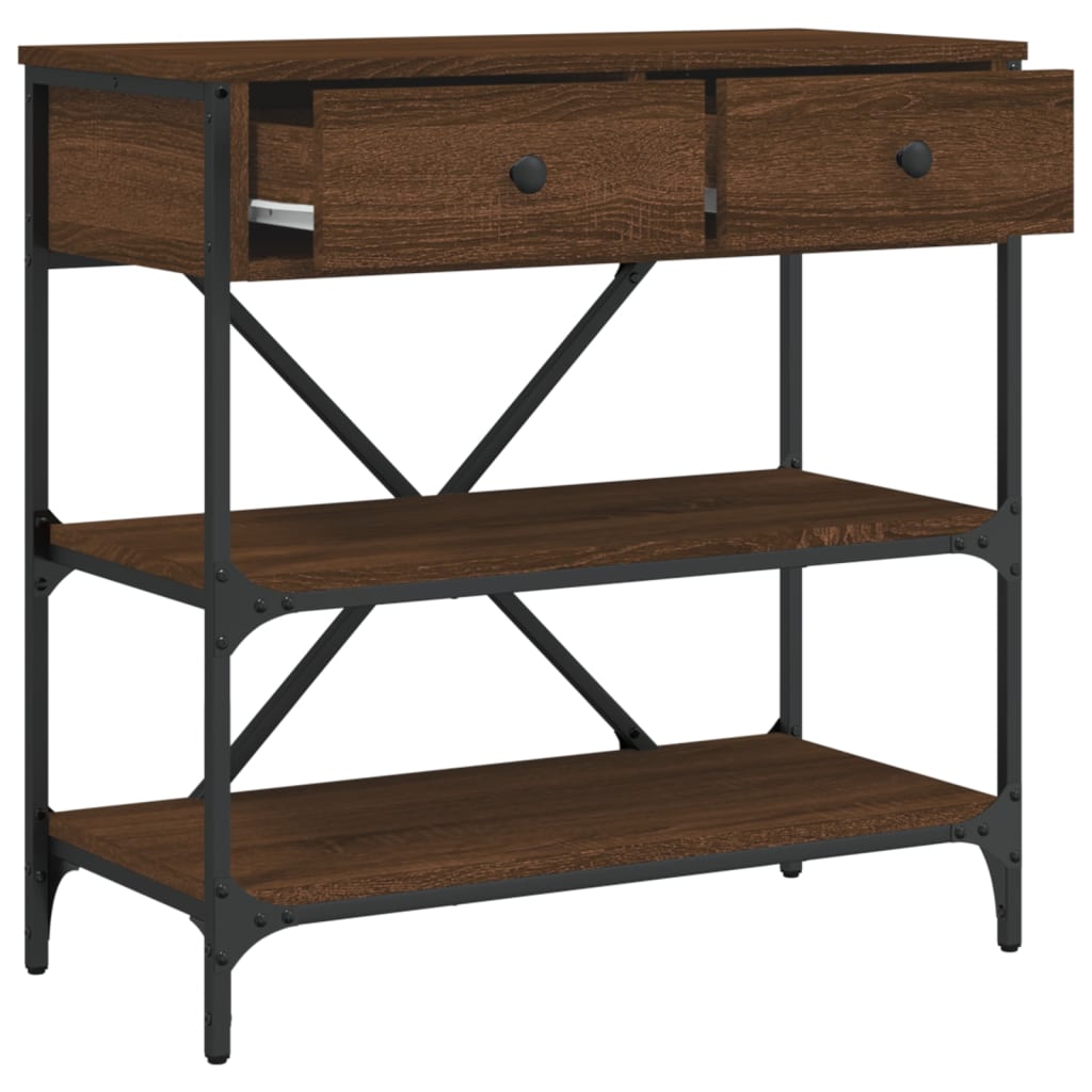 Brown Oak Console Table - Engineered Wood, 75x34.5x75 cm