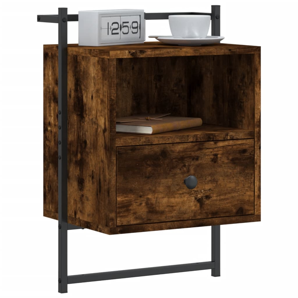 Wall-Mounted Smoked Oak Bedside Cabinet 40x30x61 cm - Engineered Wood