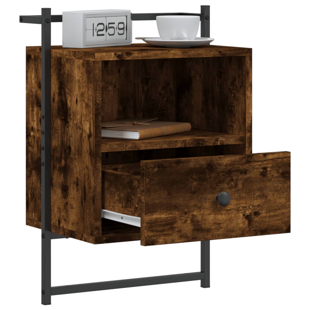 Wall-Mounted Smoked Oak Bedside Cabinet 40x30x61 cm - Engineered Wood