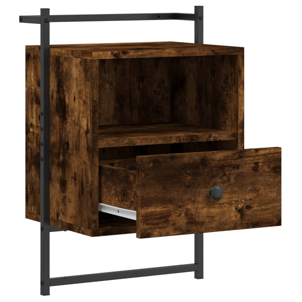 Wall-Mounted Smoked Oak Bedside Cabinet 40x30x61 cm - Engineered Wood