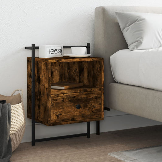 Wall-Mounted Smoked Oak Bedside Cabinet 40x30x61 cm - Engineered Wood