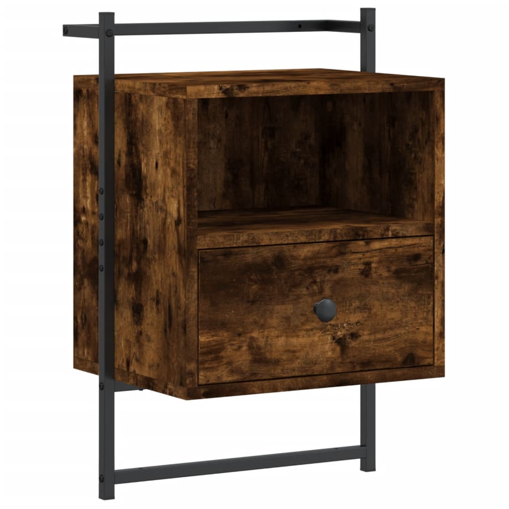Wall-Mounted Smoked Oak Bedside Cabinets Set - 40x30x61 cm