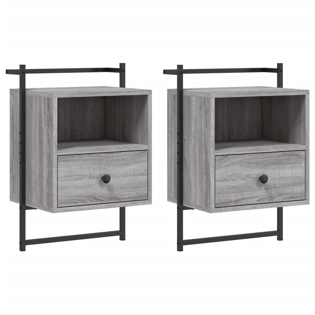 Grey Sonoma Wall-Mounted Bedside Cabinets, 2 Pcs, 40x30x61 cm