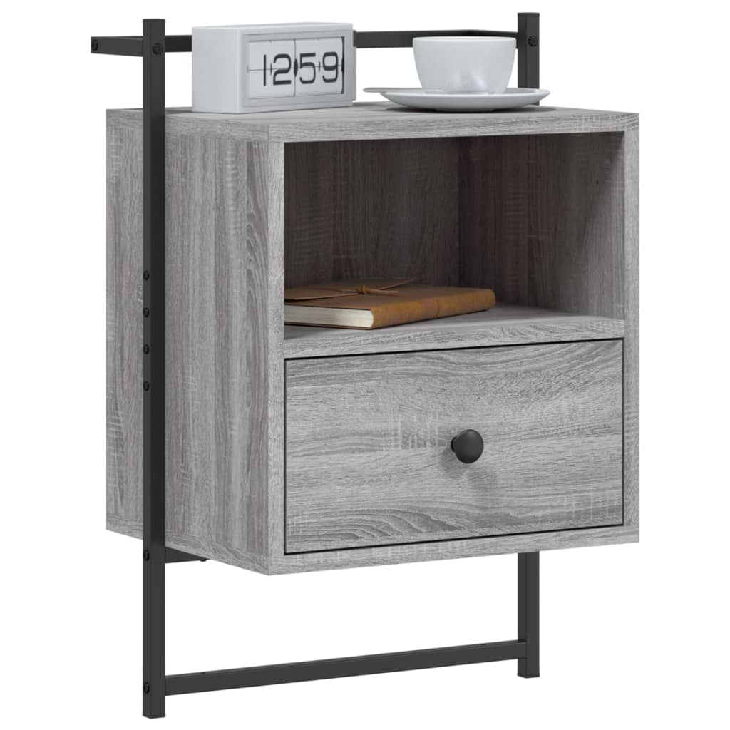 Grey Sonoma Wall-Mounted Bedside Cabinets, 2 Pcs, 40x30x61 cm