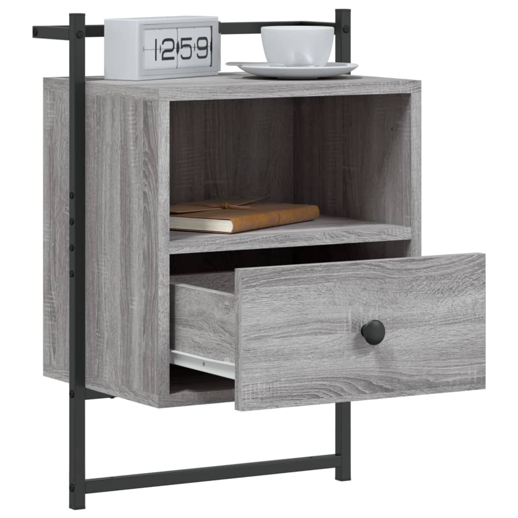 Grey Sonoma Wall-Mounted Bedside Cabinets, 2 Pcs, 40x30x61 cm